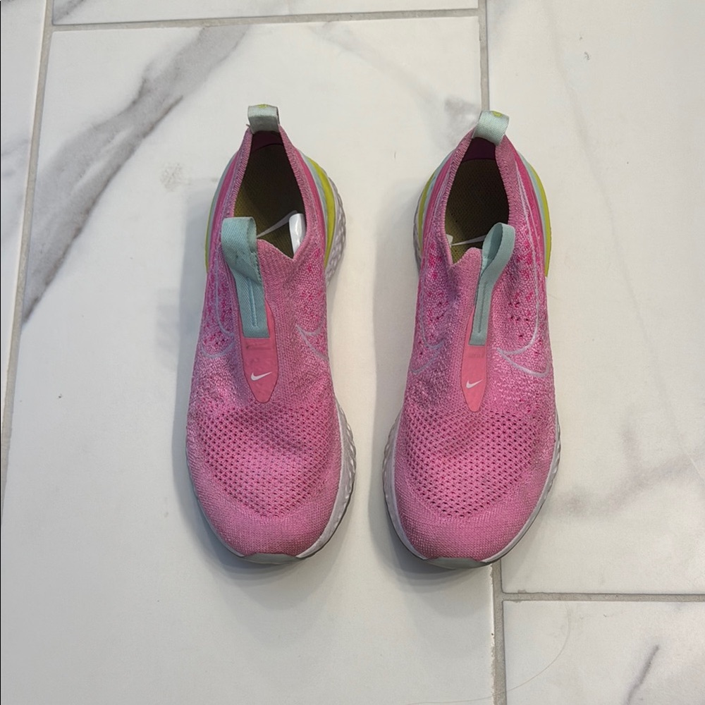 Nike Pink and Green Slip-On Sneakers